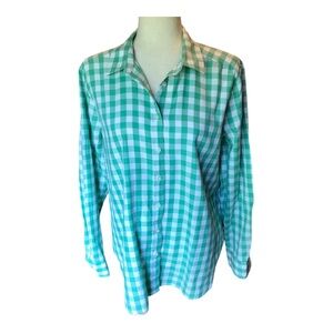 Loft Women's Green Gingham Button-Up Shirt